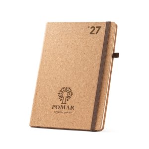 Agenda Semanal Pomar B5 em Cortiça Possui um Suporte para Esferográfica para Personalizar