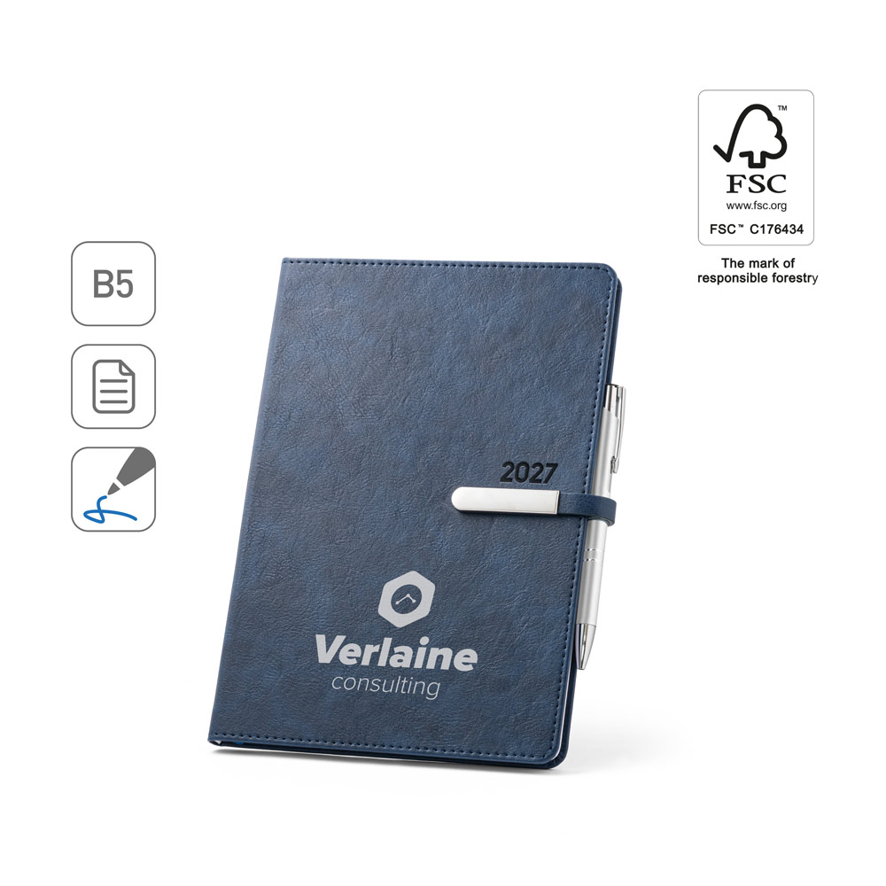 Agenda Semanal Verlaine B5 em PU com Fecho Magnético para Personalizar
