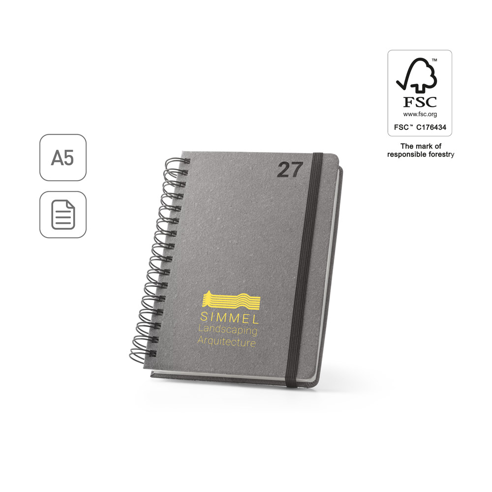 Agenda Simmel A-5 Diária de Argolas e Pele Reciclada para Personalizar