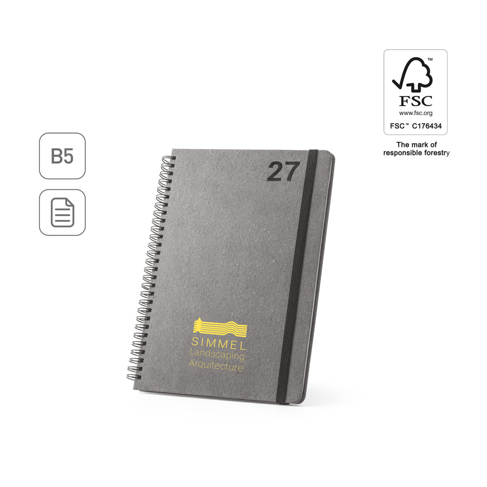 Agenda Simmel B-5 Semanal de Argolas em Pele Reciclada para Personalizar