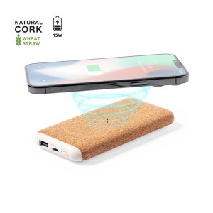 Power Bank Limerick da Linha Natura, Fabricada em Combinação de Cortiça Natural e Palha de Trigo para Personalizar