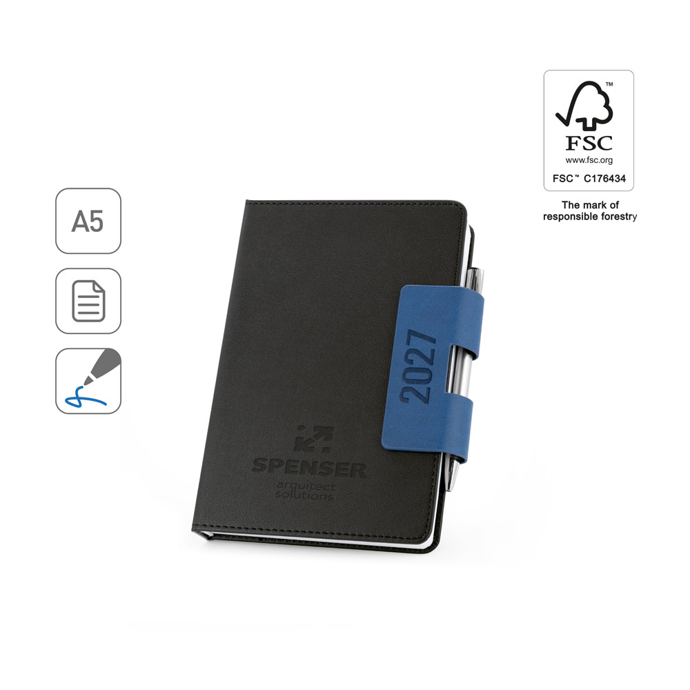 Agenda Diária Spenser A5 com Capa Rígida em PU para Personalizar