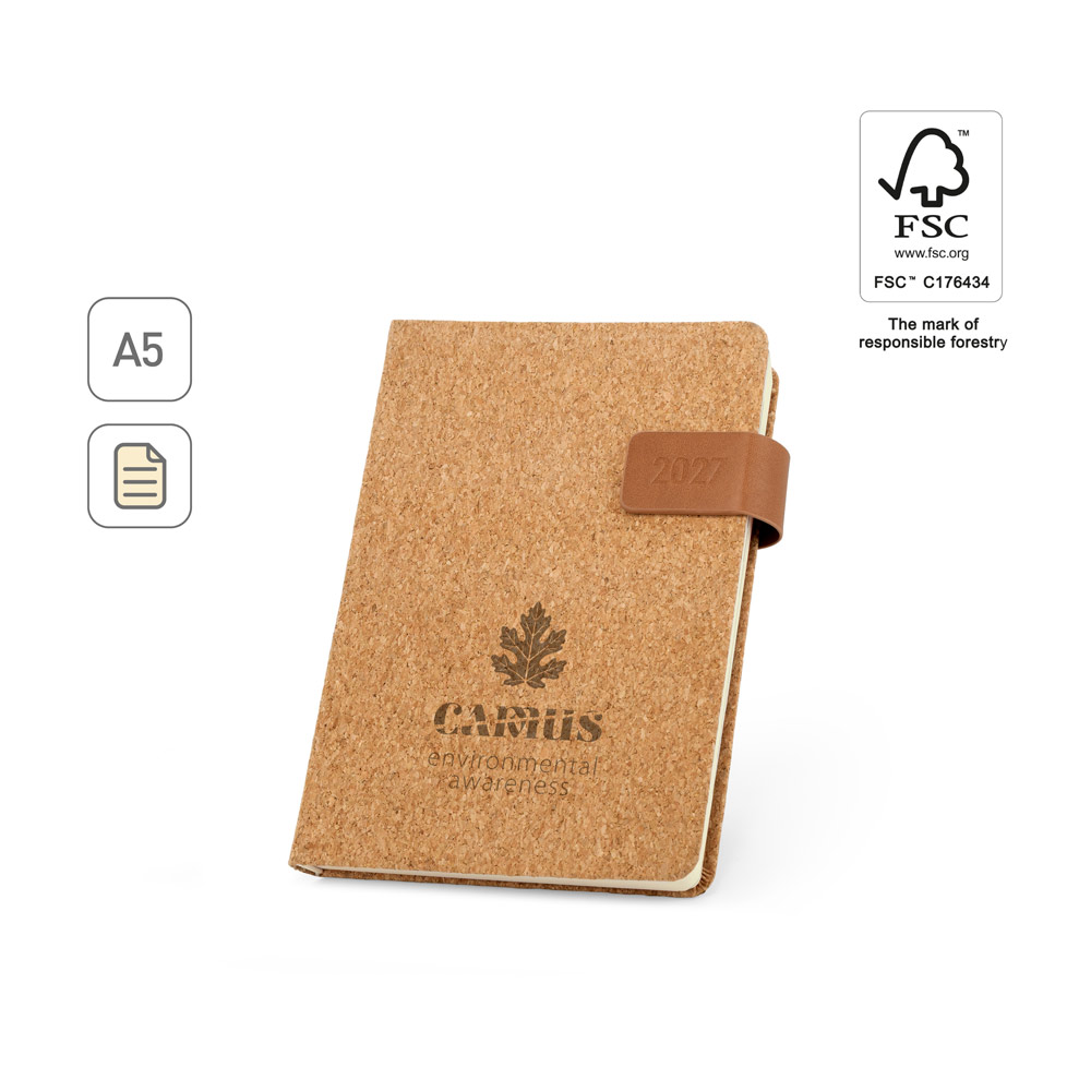 Agenda Diária Camus A5 em Cortiça com Fecho Magnético em PU para Personalizar